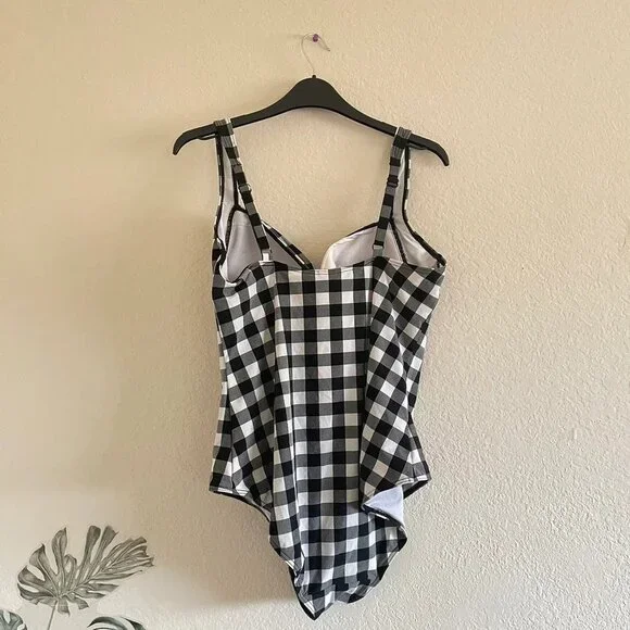 NEXT Plaid One Piece Black and White Bathing‎ Suit - Picture 3 of 6